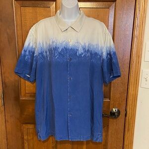 Tommy Bahama Camp Shirt size XL Blue Silk Tie Dye Button Up Hawaiian